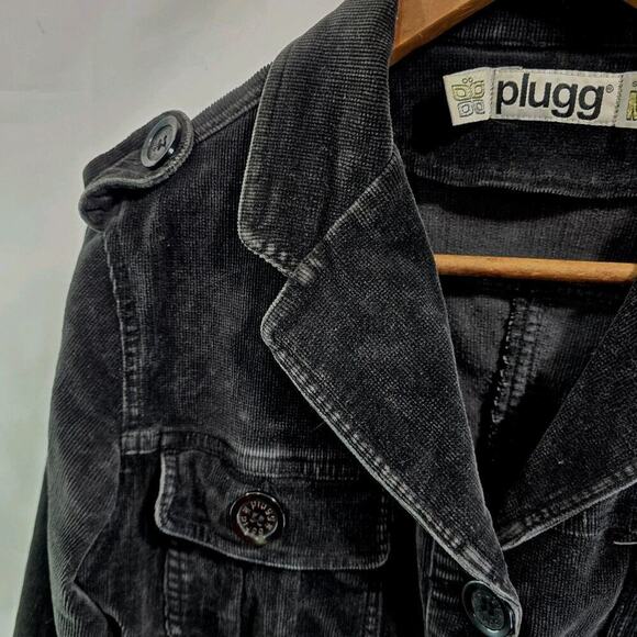 Vintage Y2K Jacket Womens Medium Black Corduroy Coat Plugg 90s - Picture 2 of 10